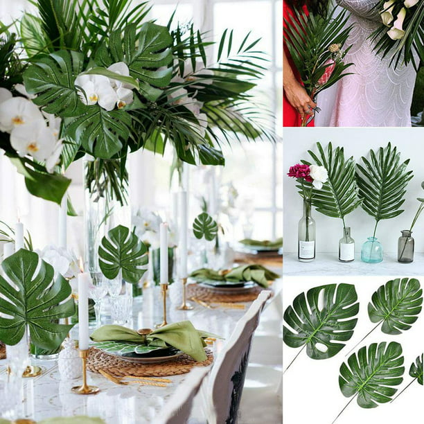 24pcs Artificial Tropical Hawaiian Green Fake Palm Leaf Table Placemats Decor